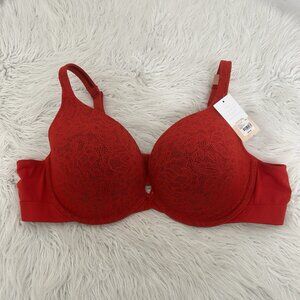 Cacique - Lane Bryant Red Lace Boost Plunge Underwire Bra Women's Plus Size 44C